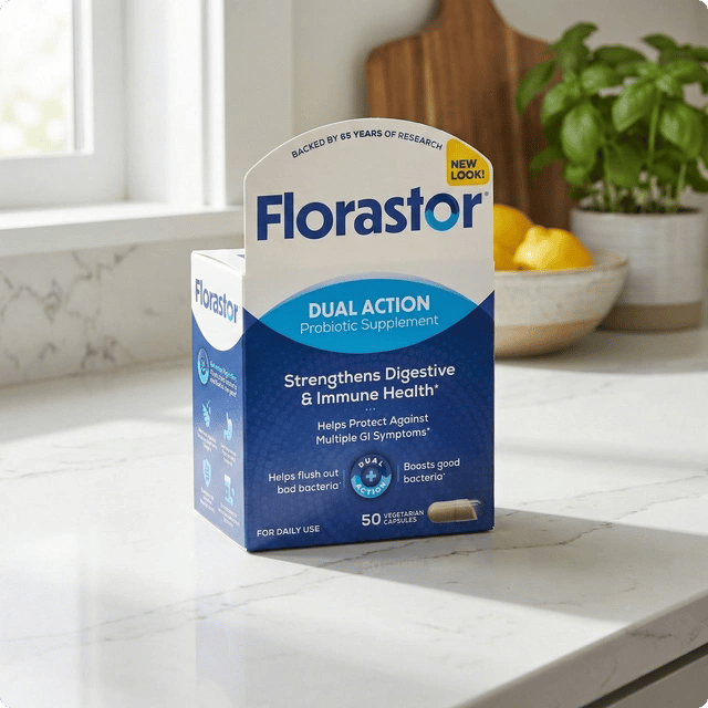 Florastor Probiotics for Digestive and Immune Health, 100 Capsules, Probiotics for Women & Men, Helps Flush Out Bad Bacteria, Boosts The Good with Our Unique Strain Saccharomyces Boulardii