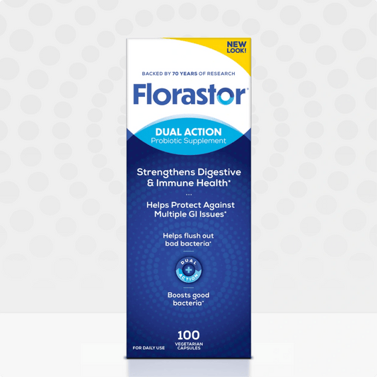 Florastor Probiotics for Digestive and Immune Health, 100 Capsules, Probiotics for Women & Men, Helps Flush Out Bad Bacteria, Boosts The Good with Our Unique Strain Saccharomyces Boulardii